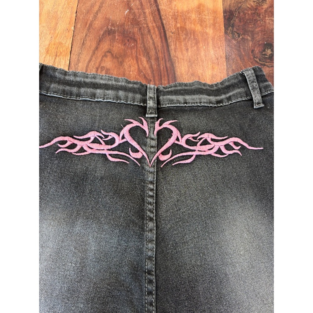 Gina Tricot DeLowLow flare jeans women 26 tribal heart embroidered y2k cyber